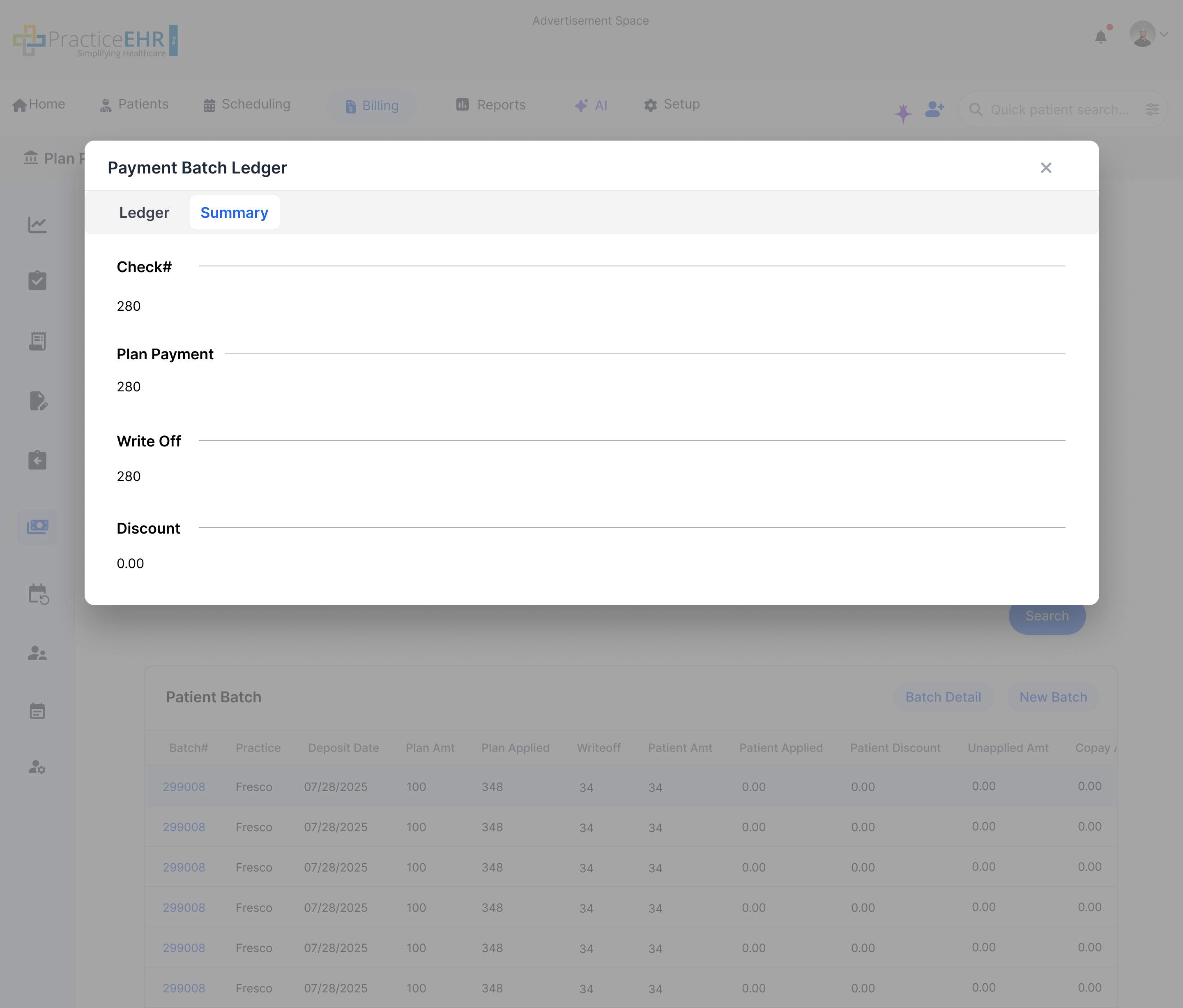 Payment Batch Ledger - Summary Screenshot